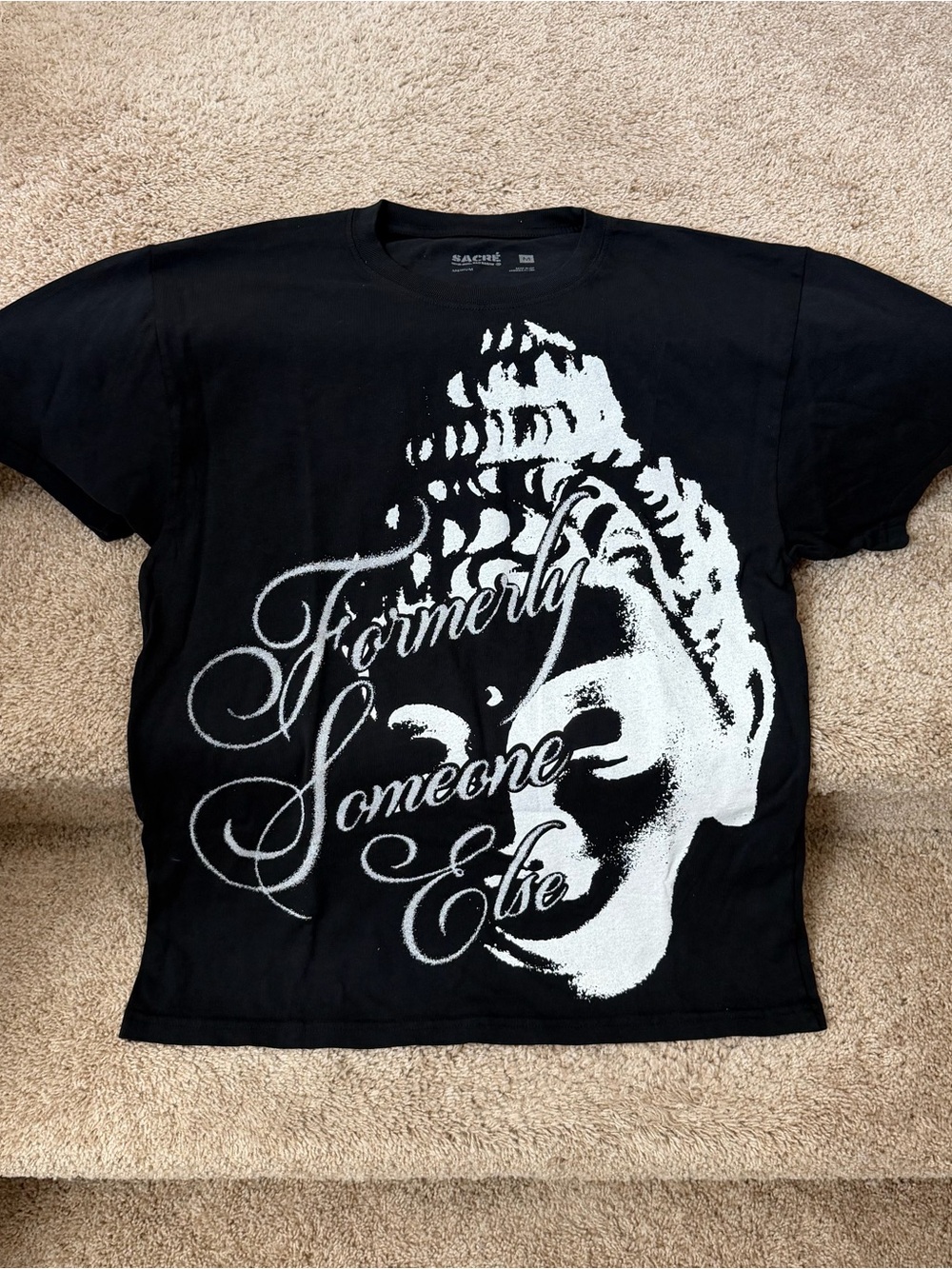 Black Graphic Tee with White Buddha Print - Formerly Someone Else